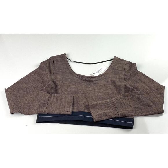 Calvin Klein Performance Stretch Long Sleeve Crop Top Womens XL  Brown AX0231 - Picture 2 of 8